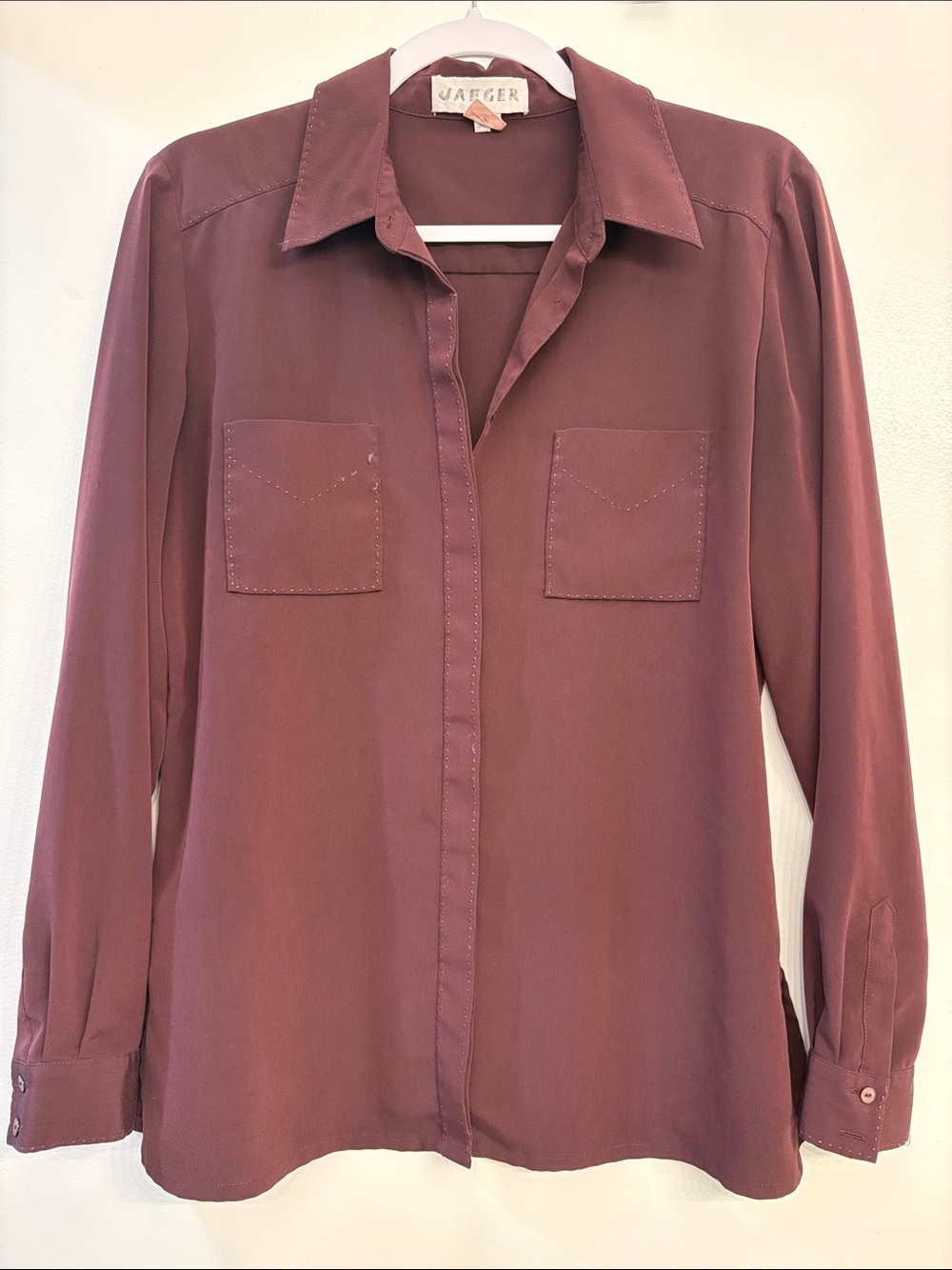 Jaeger Women's Long-Sleeve Button-Down Shirt Dusty Mauve Maroon Cowboy Western